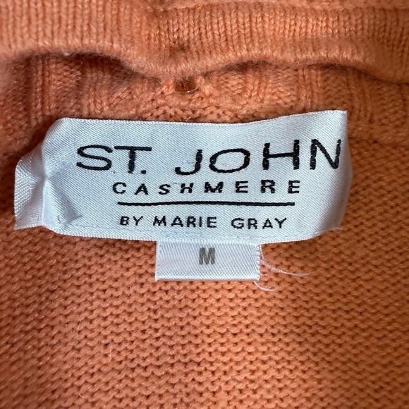 St. John Cashmere Marie Gray Hoodie Womens M Orange Cardigan Sweater Full Zip - Picture 3 of 12